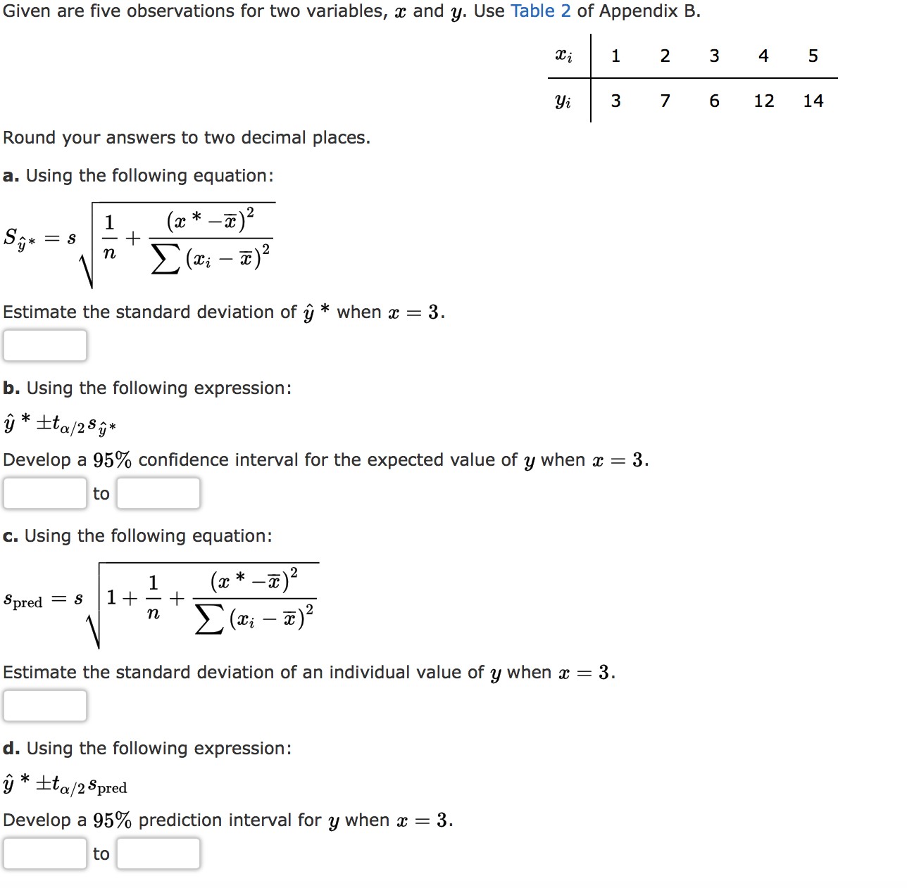  Given are ve observations for two variables, a: and y. Use