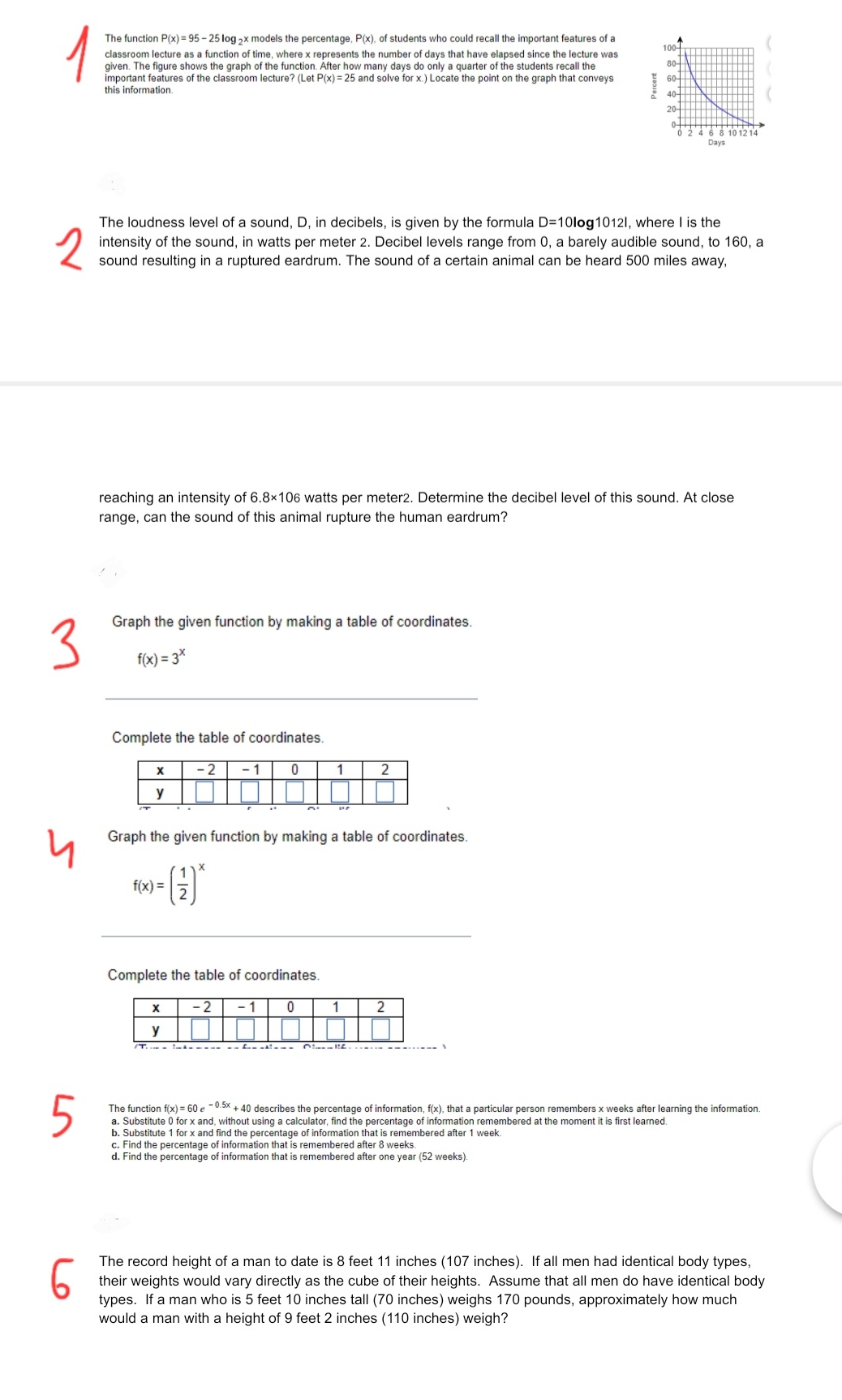 College Algebra The function P(x) = 95 - 25 log 2x models