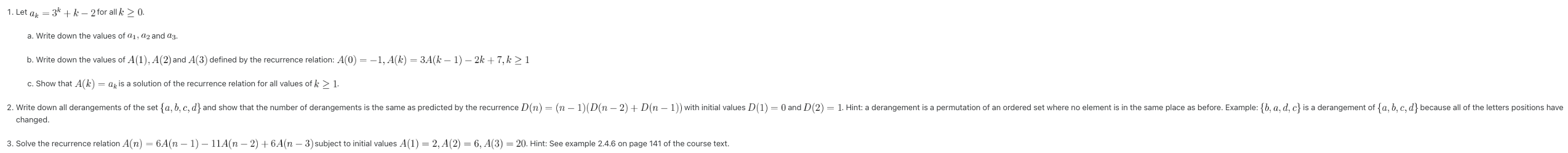 1. Let ax = 3* + k - 2 for all