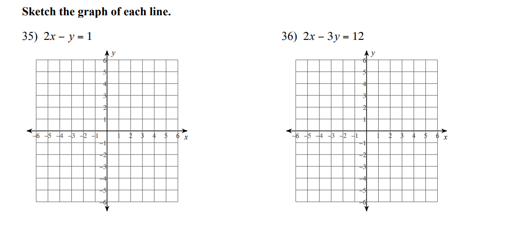 line. 35) 2x - y = 1 36) 2x - 3y =