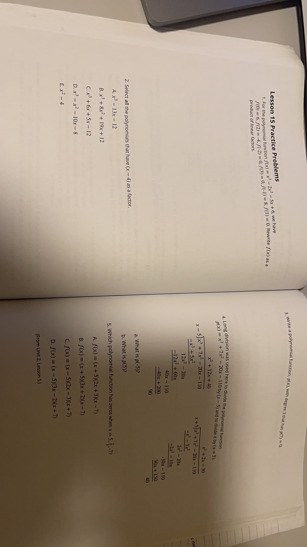  3. Write a polynomial function, p(x), with degree 3 that has