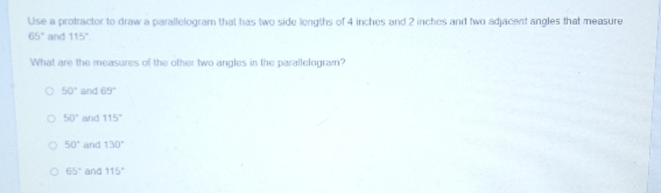 math word problem. geometry. solve it fast pls Use a protractor to