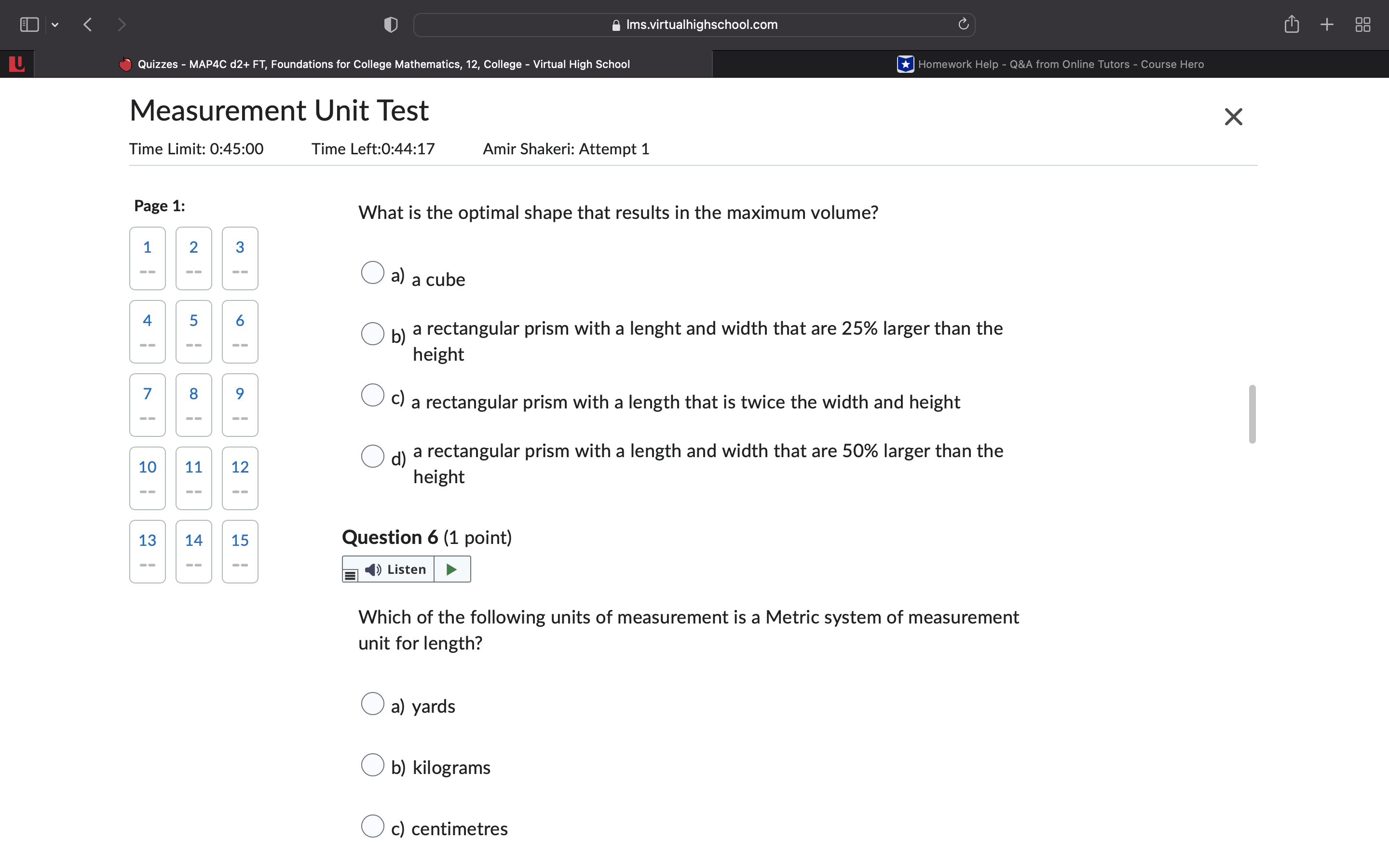 Left:0:44:40 Amir Shakeri: Attempt 1 Page 1: 1 2 3 Question 2