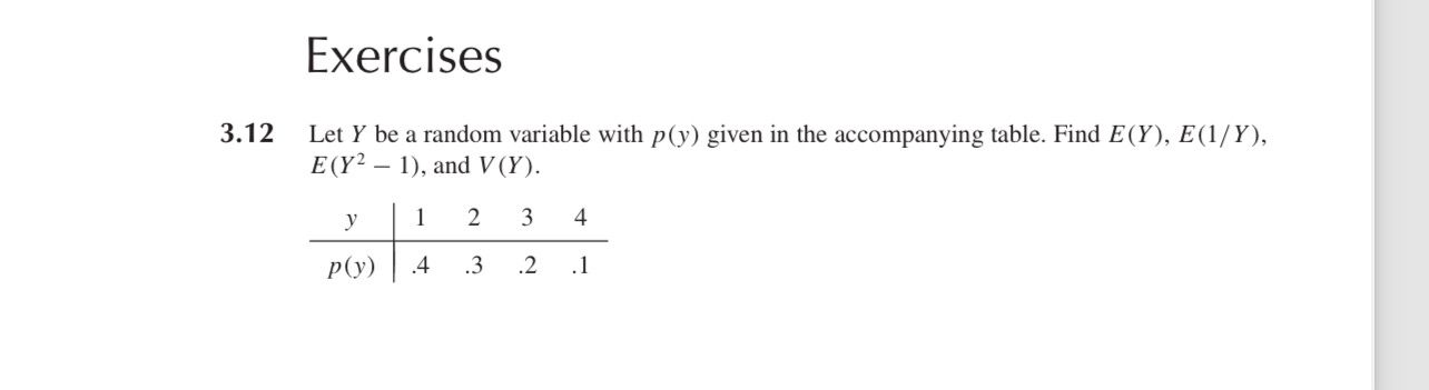 Exercises 3.12 Let Y be a random variable with p(y) given