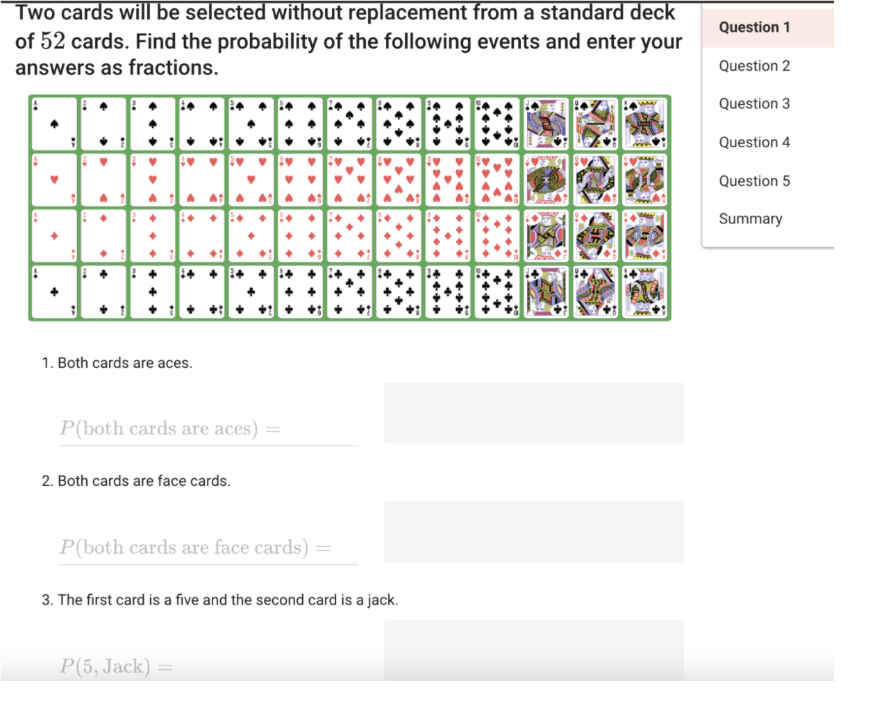 please help Two cards will be selected without replacement from a standard