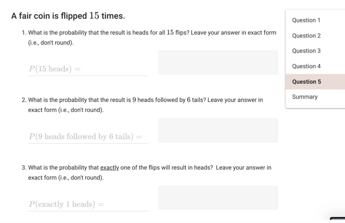 events and enter your answers as fractions. Question 2 Question 3 Question