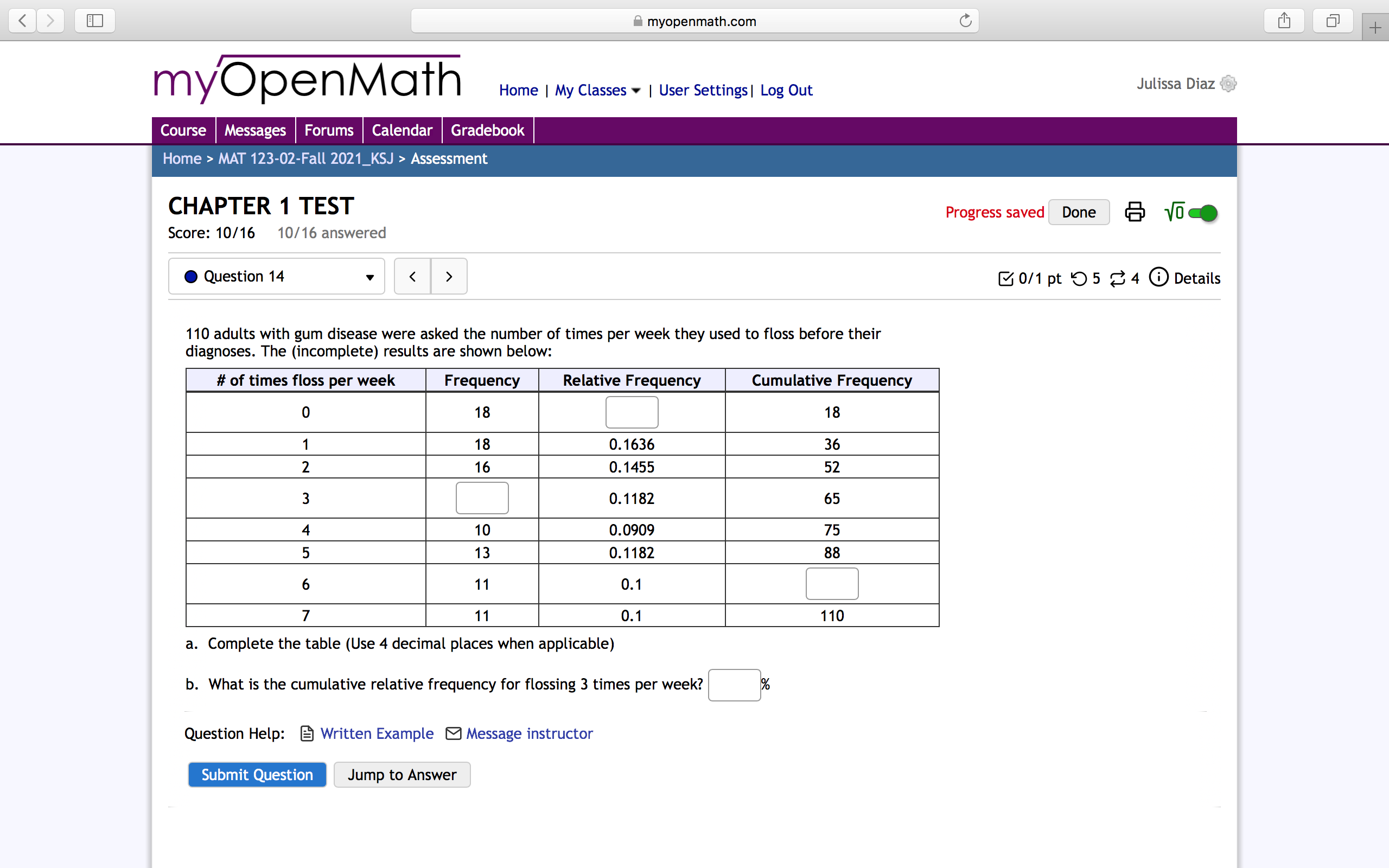 myopenmath.com C myOpenMath Home | My Classes . | User Settings