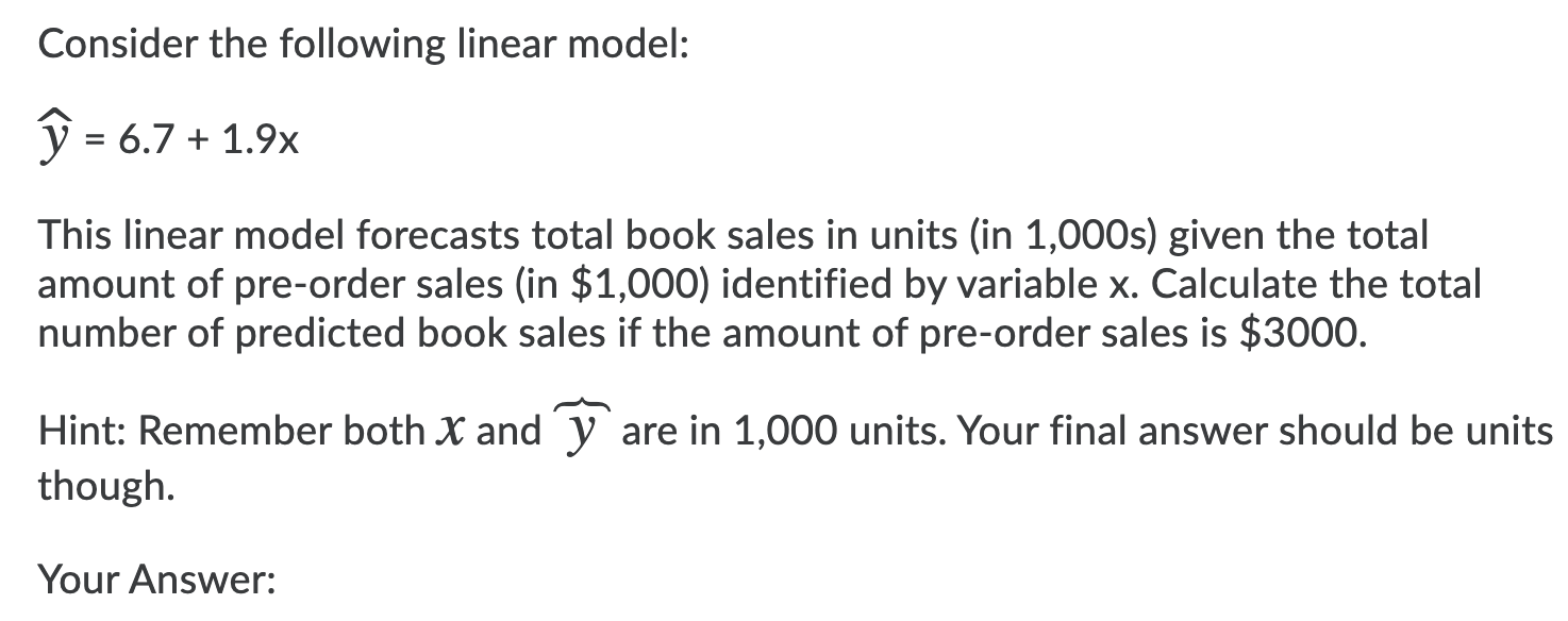 CONSIDER THE FOLLOWING LINEAR MODEL Consider the following linear model: 32' =