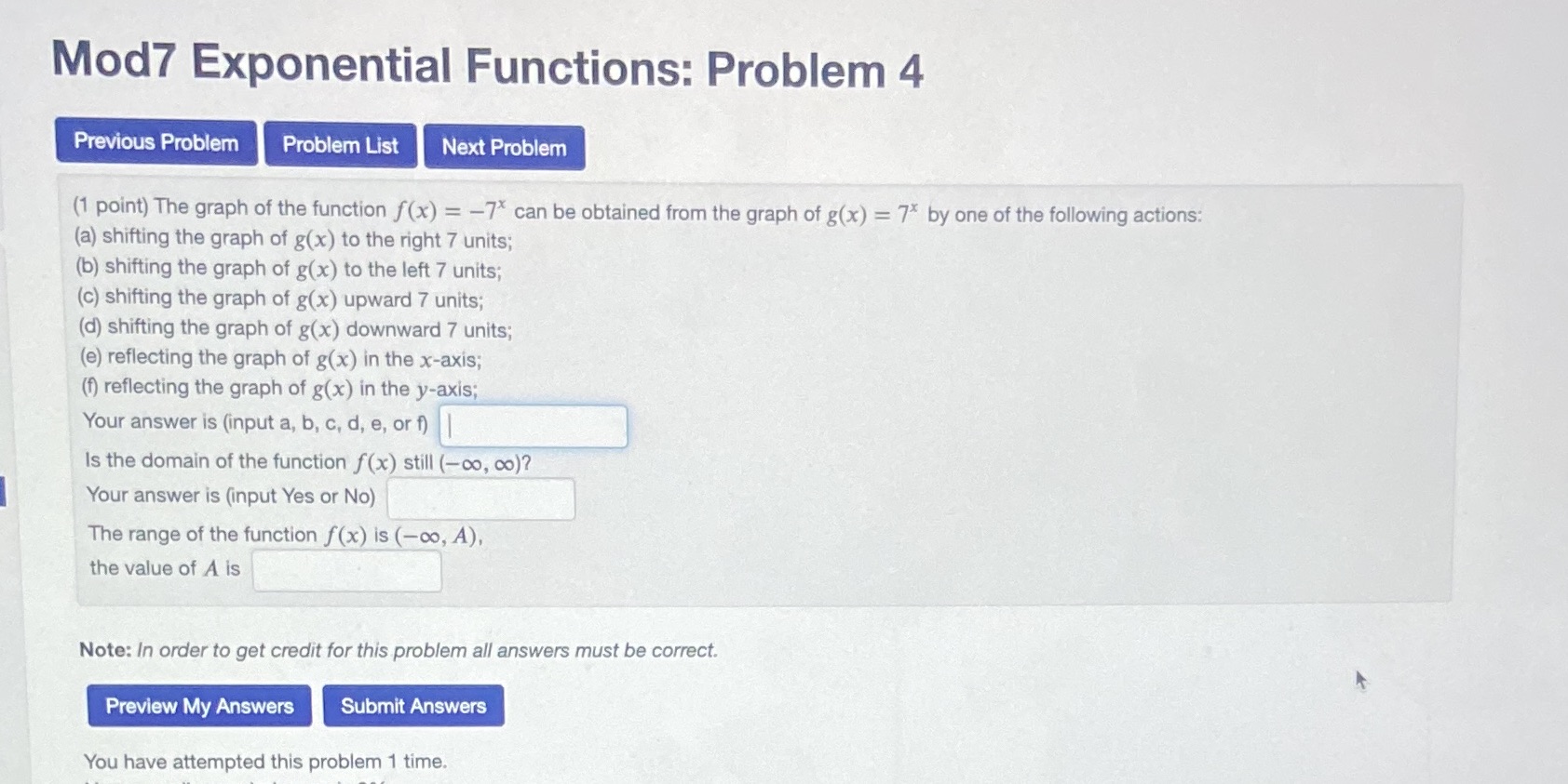  Mod7 Exponential Functions: Problem 4 Previous Problem Problem List Next Problem