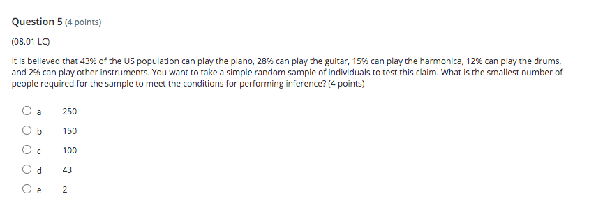 Ob Four O c Five Od Six O e SevenQuestion 2 (4