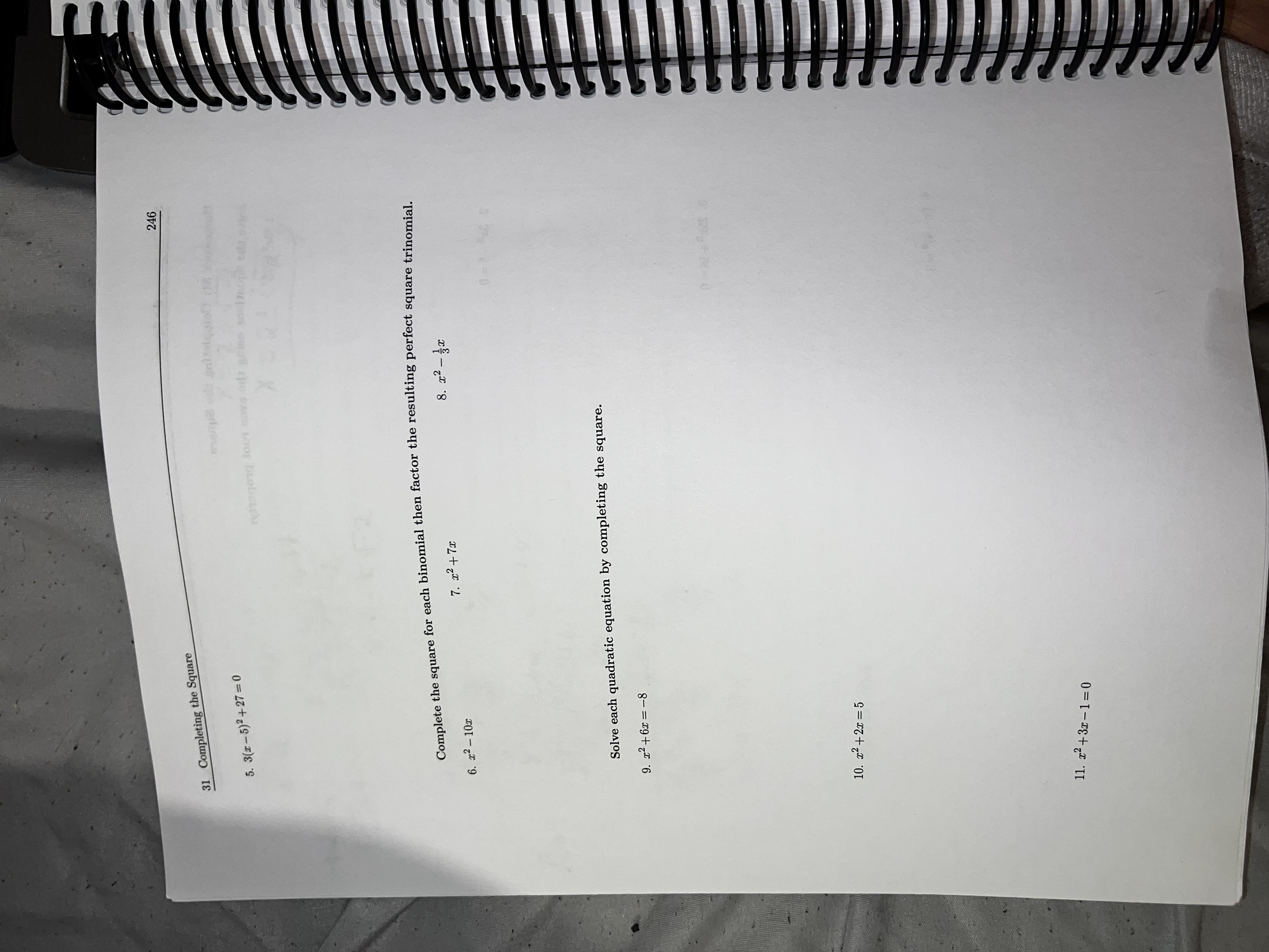 Answer these questions please 246 1 Completing the Square 5. 3(1-5)2+27=0 Complete