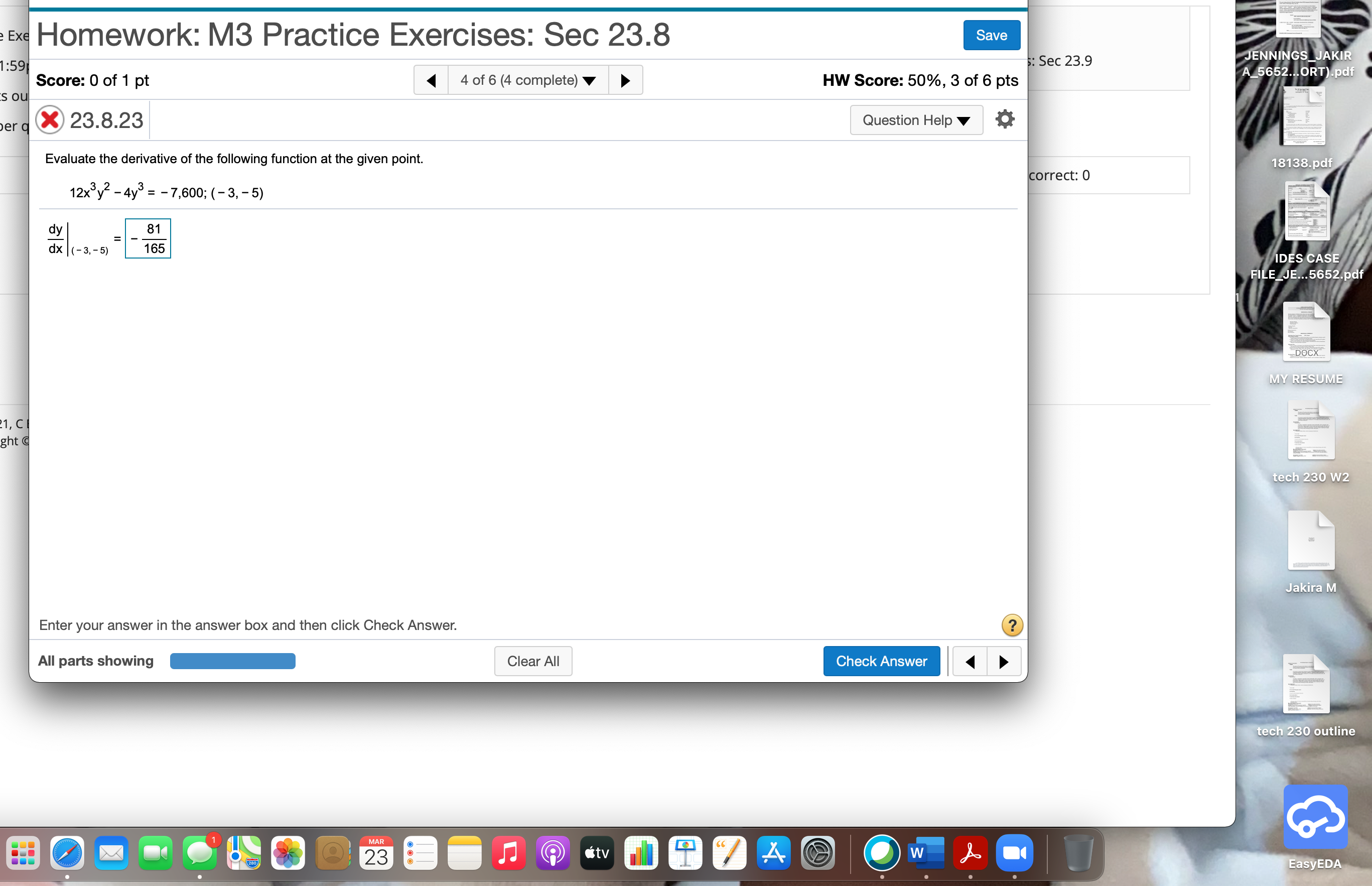 help me solve this Exe Homework: M3 Practice Exercises: Sec 23.8 Save