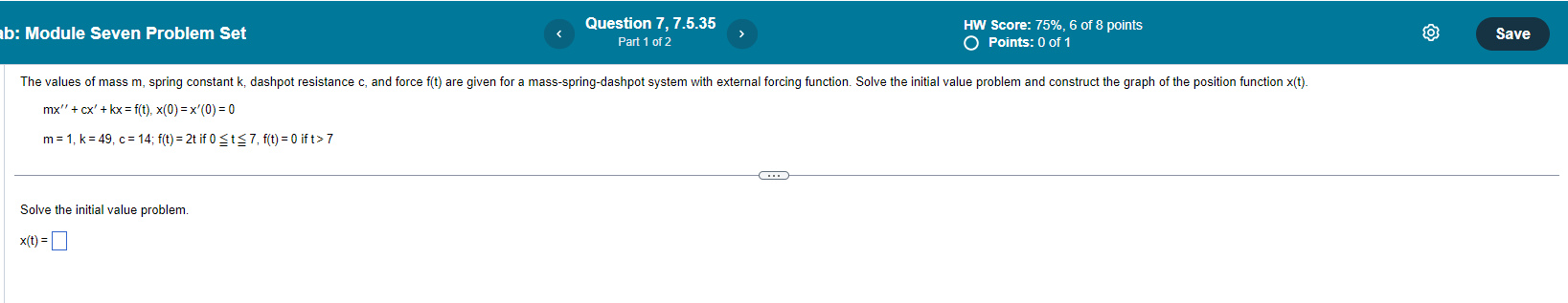  b: Module Seven Problem Set Question 7, 7.5.35 HW Score: 75%,