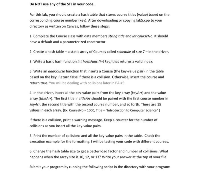  In C++ please this is lab5.cpp the execuriom should look like: