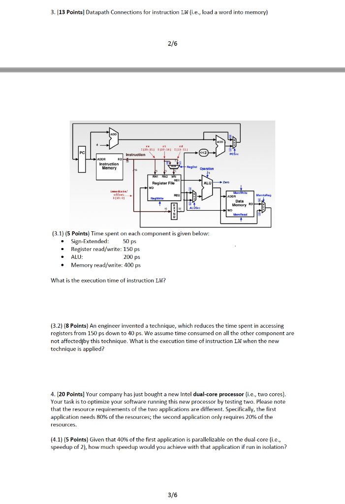  3. (13 Points] Datapath Connections for instruction LW (.e., load a