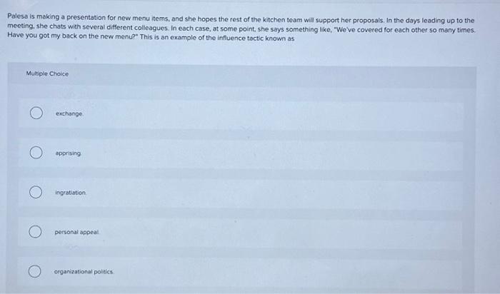  Palesa is making a presentation for new menu items, and she