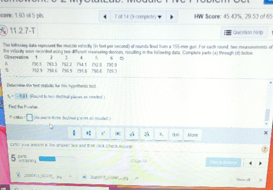 Need help in finding the P - value. I got 2.571 as