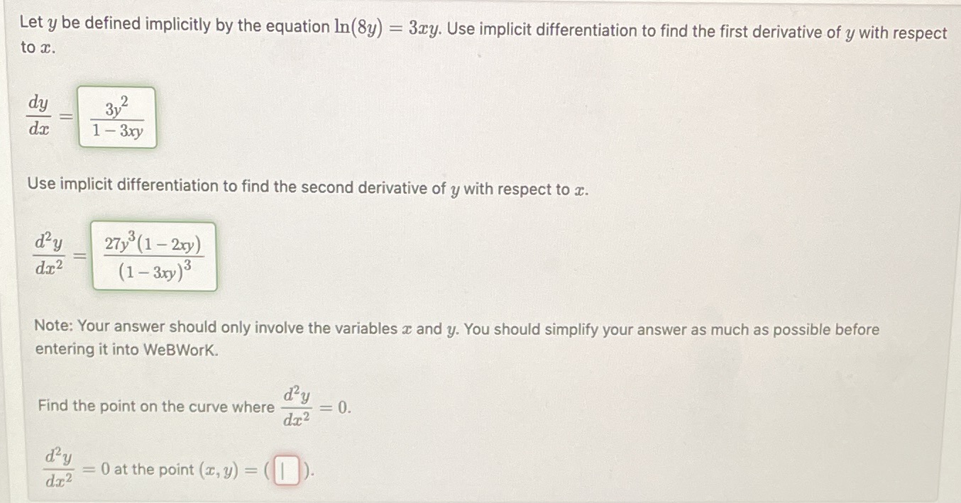 Let y be defined implicitly by the equation In(8y) = 3xy.