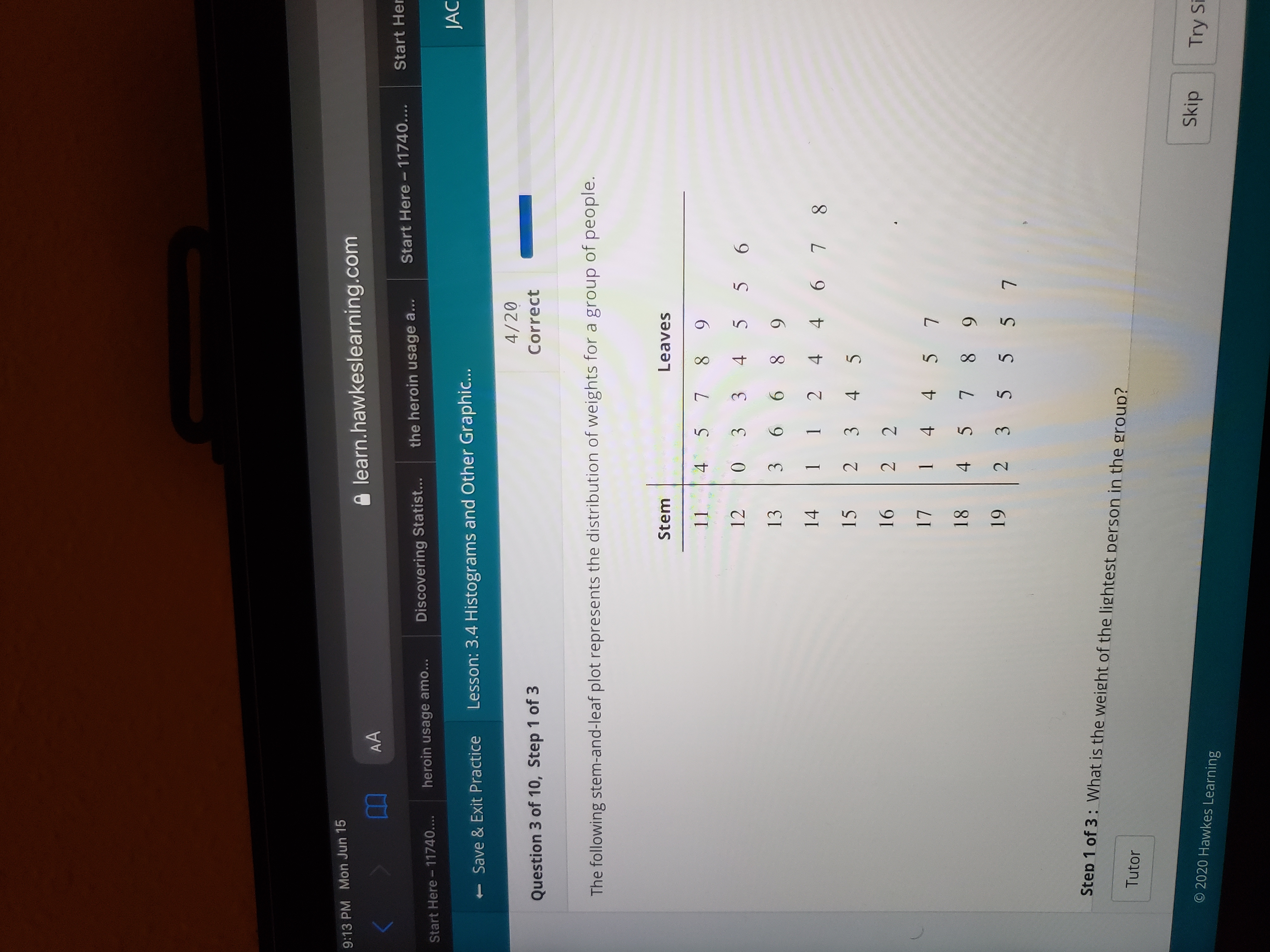 9:13 PM Mon Jun 15 learn.hawkeslearning.com Start He K AA the