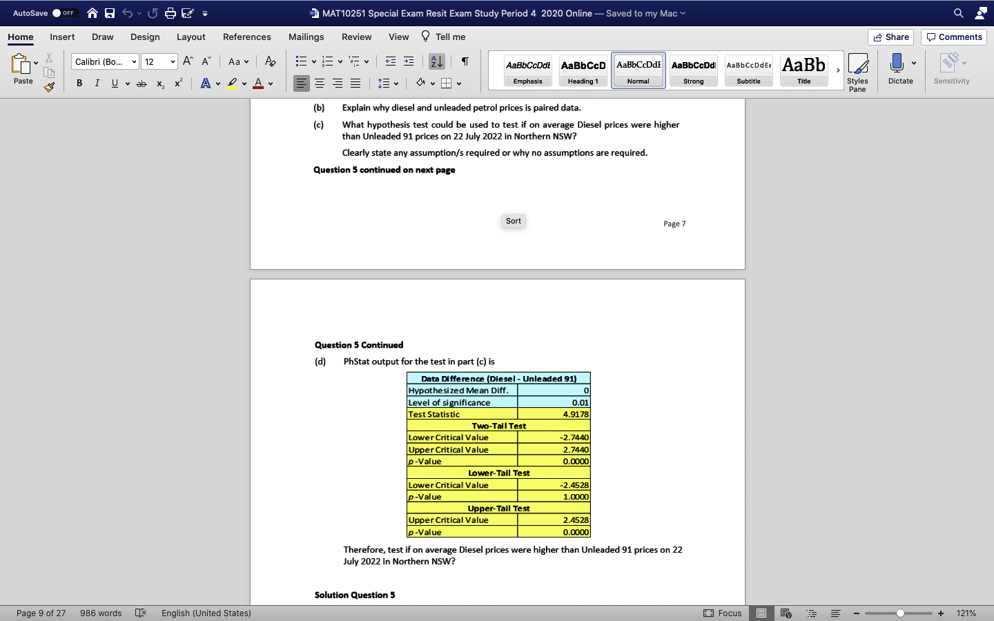 . OFF ~ 4 6 565 : MAT10251 Special Exam Resit Exam