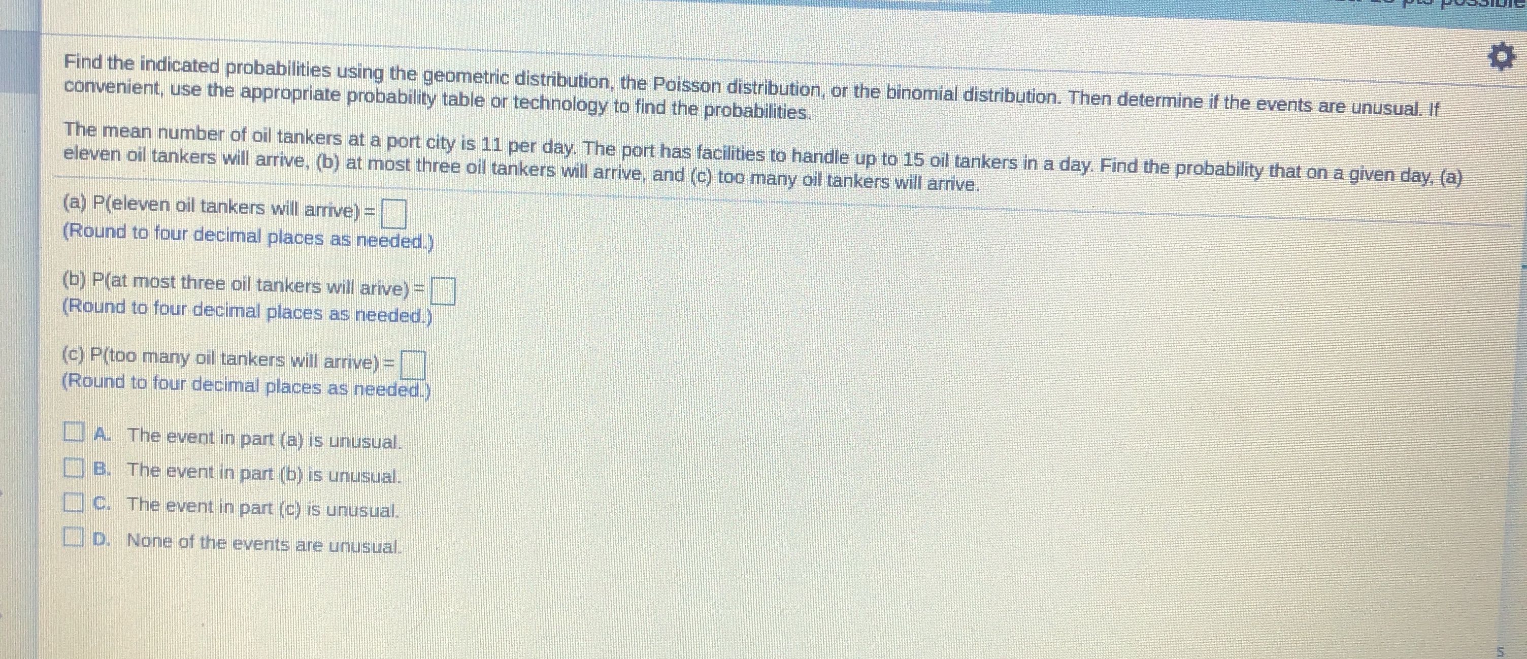 Solve A B and C Find the indicated probabilities using the geometric
