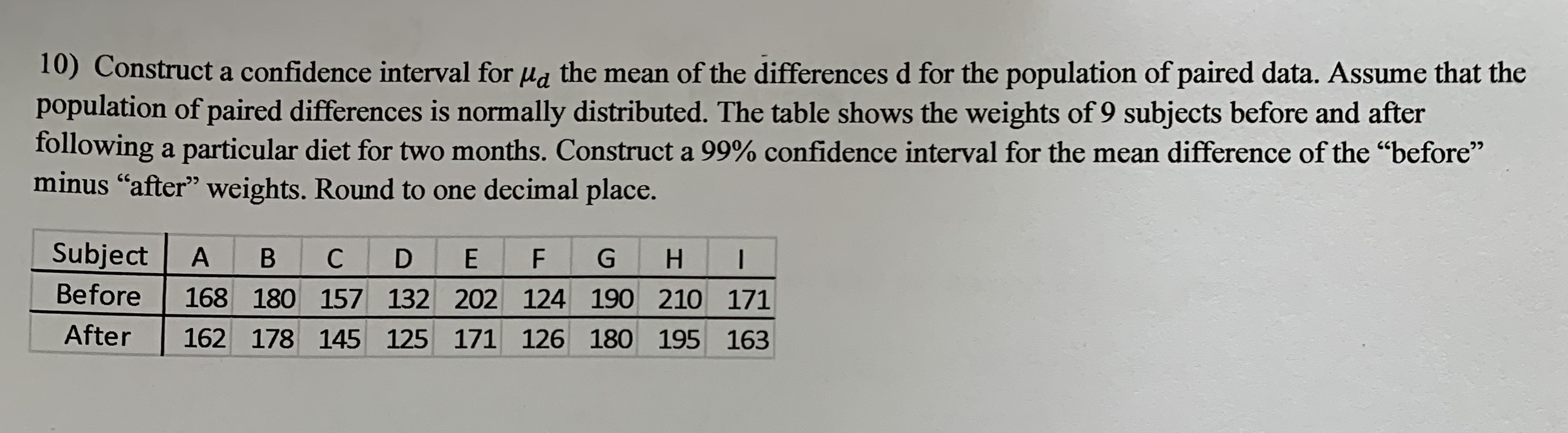 Can you show all the work to please? 10) Construct a confidence