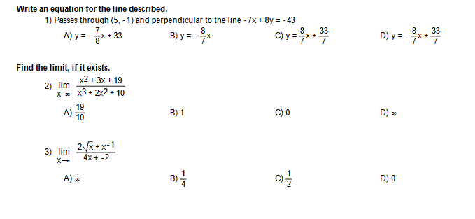  Write an equation for the line described. 1) Passes through (5,