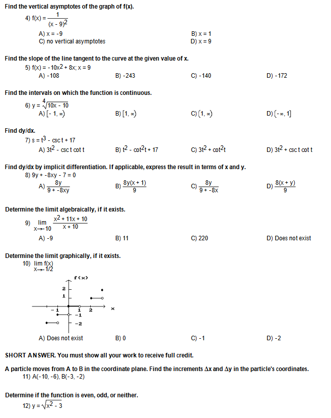 -1) and perpendicular to the line -7x + 8y = -43 A)