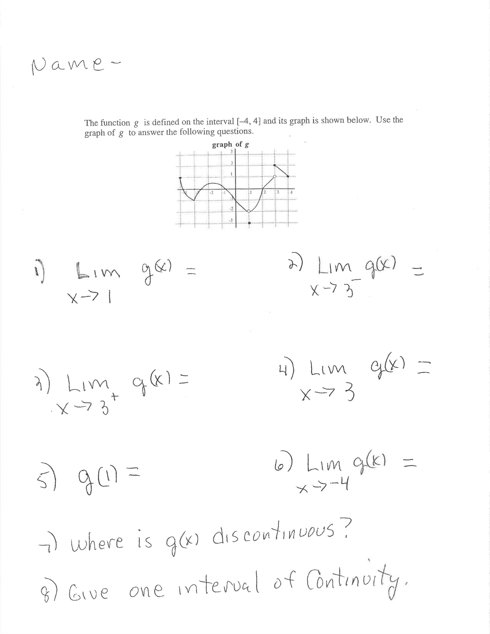 PLEASE ALL PROB SHOW ALL WORK Name - The function g is
