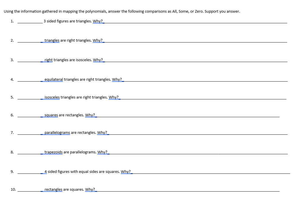 comparisons as All, Some, or Zero. Support you answer. 1. 3 sided