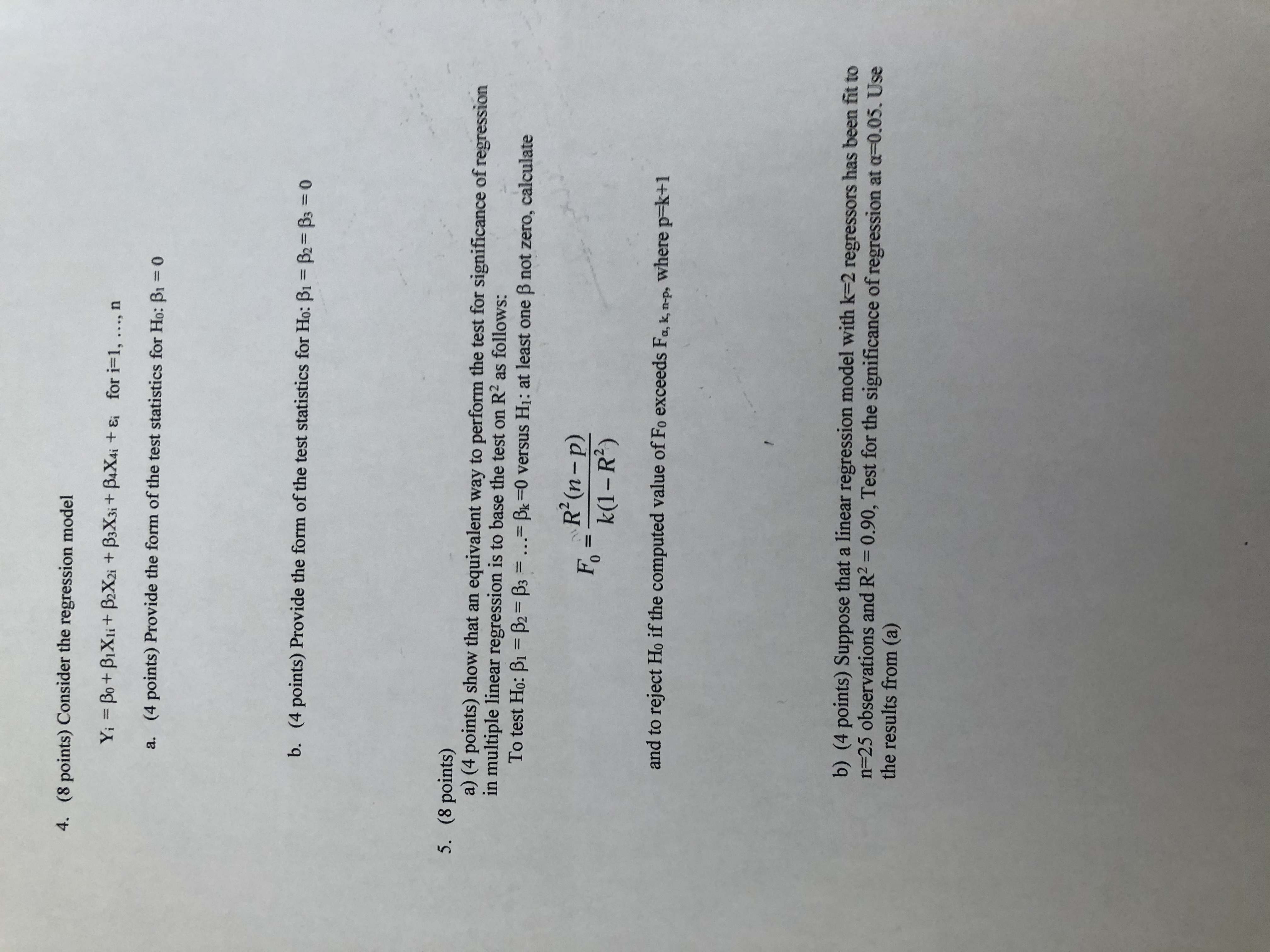  4. (8 points) Consider the regression model Yi = Bo+ BIXli+