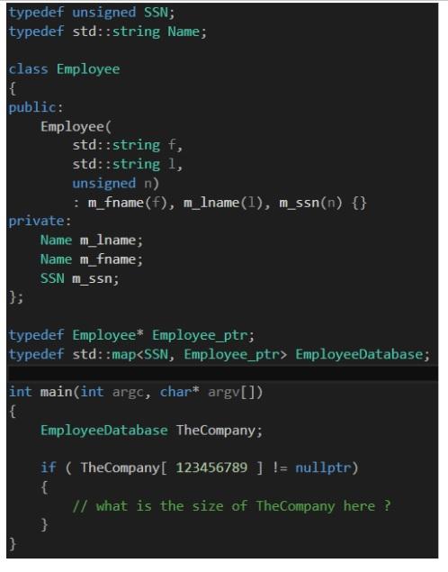  typedef unsigned SSN typedef std::string Name; class Employee public: Employee( std::string