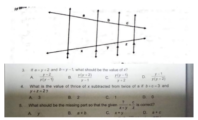 Answer please 3. If a = y +2 and b = y
