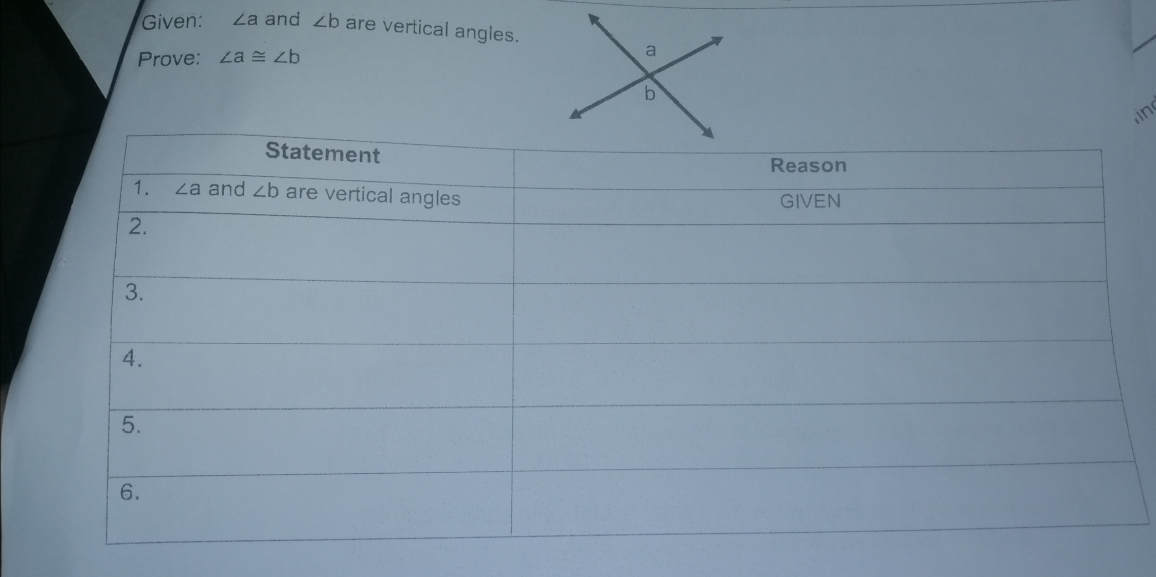 Please see att Given: La and 4b are vertical angles. a Prove: