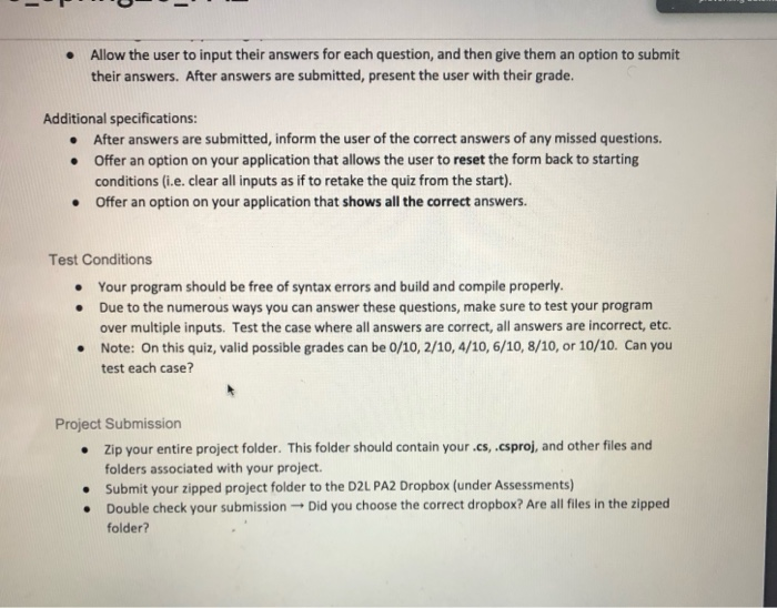 controls Problem Description For PA2, you are to create a Windows Form