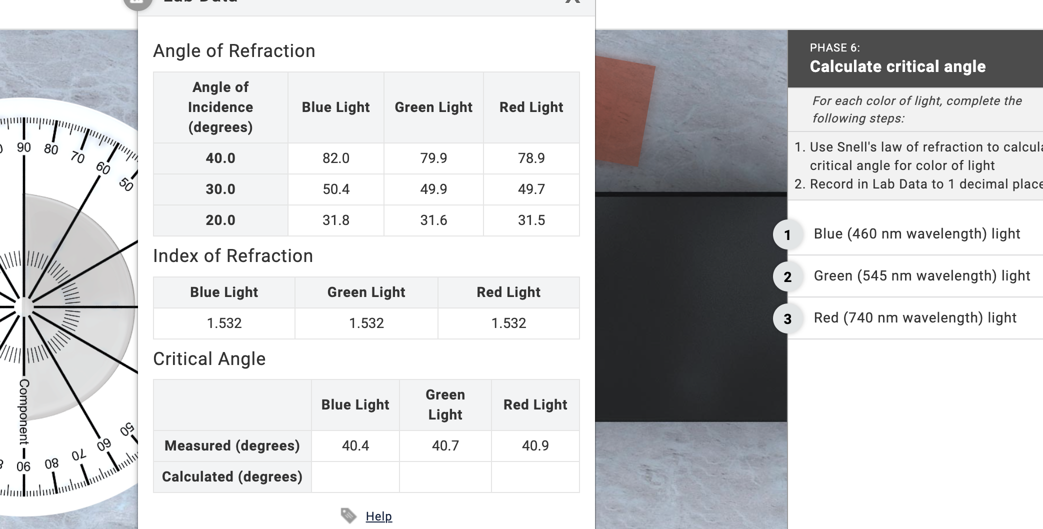 need help understanding, keep getting the wrong answer Angle of Refraction PHASE