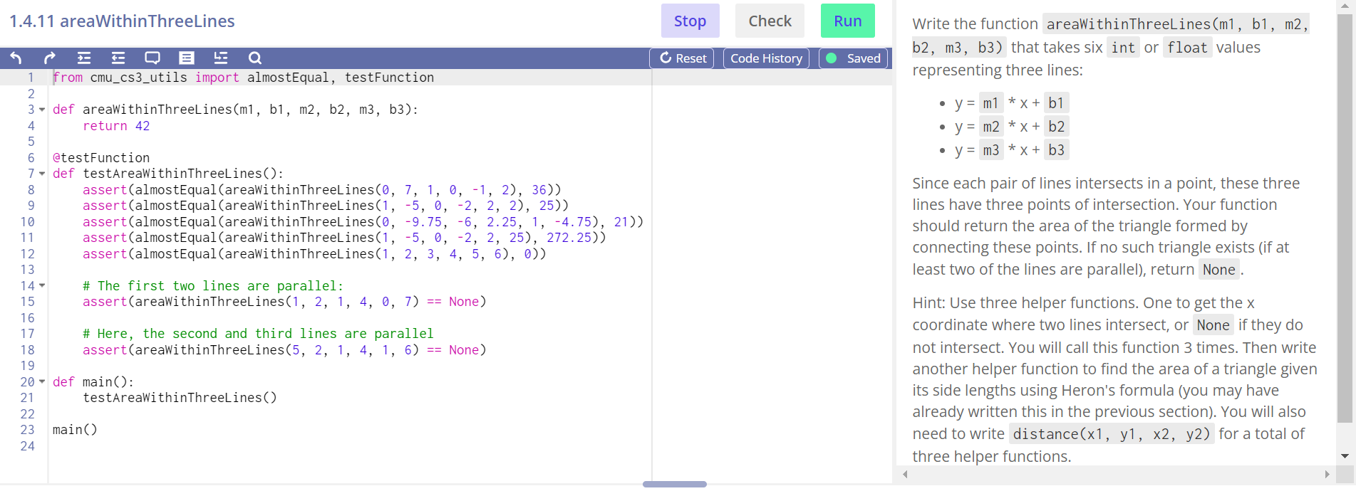  1.4.11 areaWithinThreeLines Write the function areaWithinThreeLines (m1,b1,m2