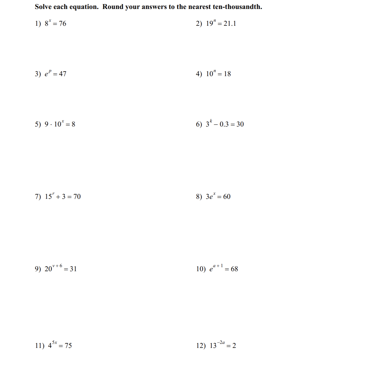 3) +5 -8 5) y = log, (x+ 5) -4 6) y