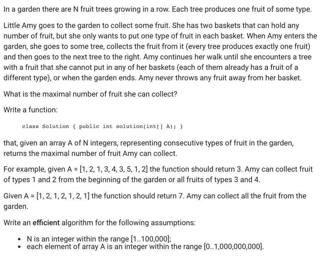 Java In a garden there are N fruit trees growing in a