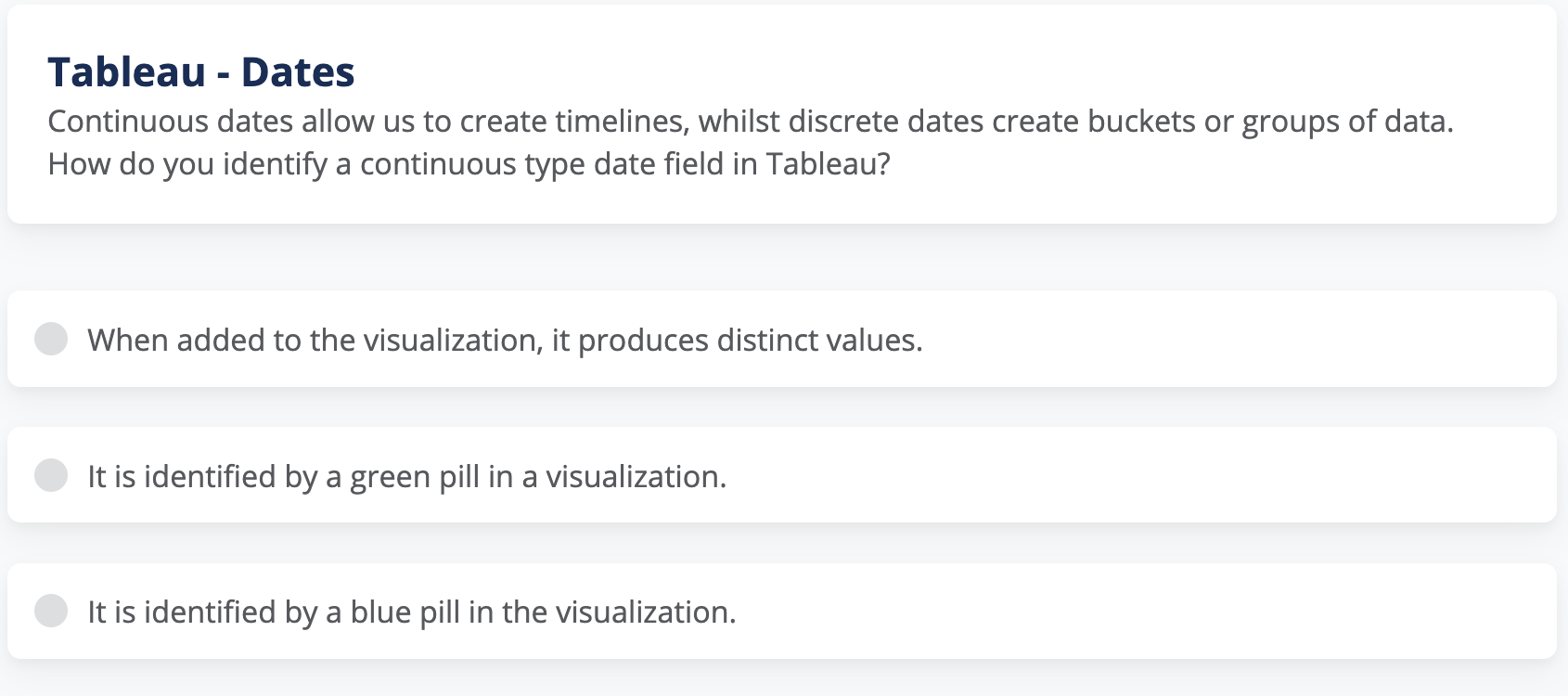  Tableau - Dates Continuous dates allow us to create timelines, whilst