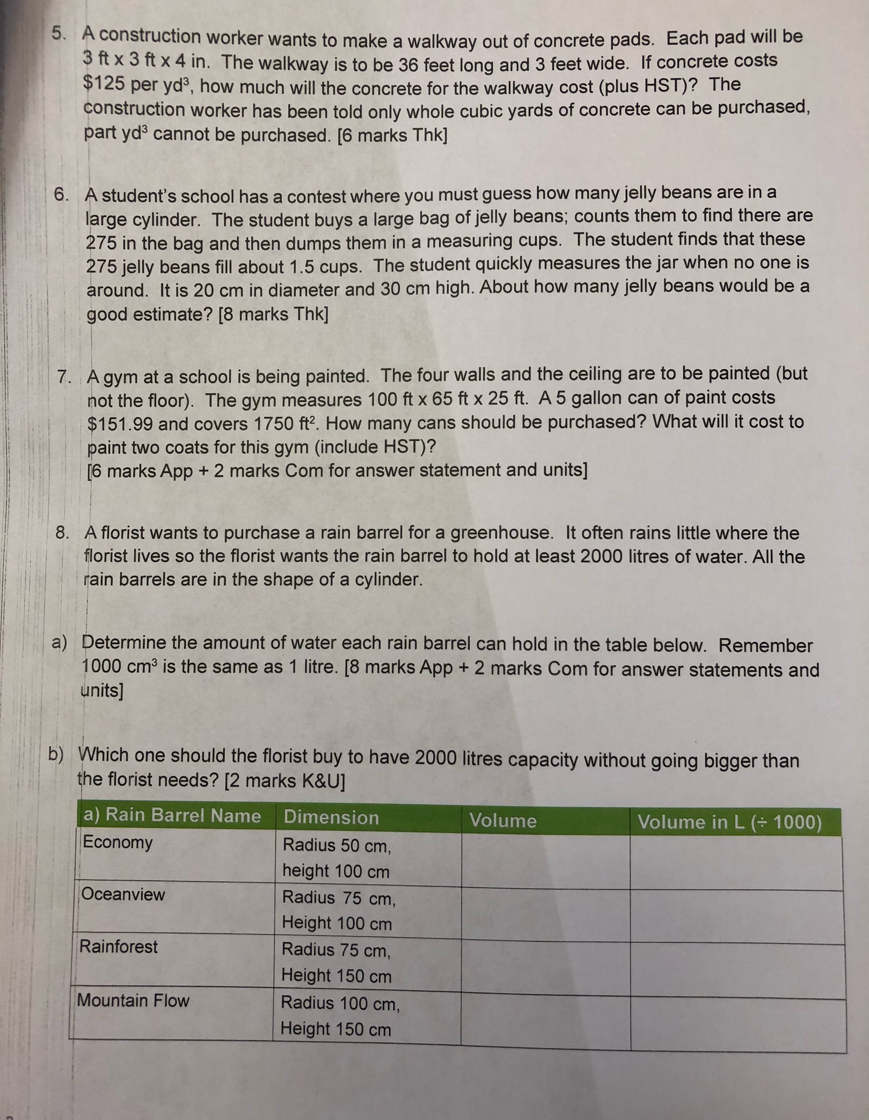 questions 1 through 4. No work that leads to your final answer