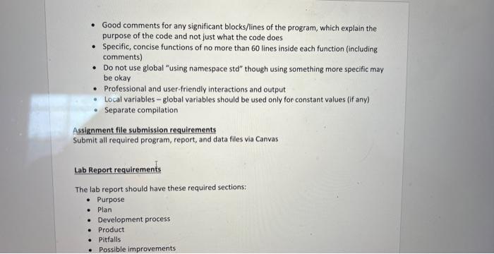 lab provides an opportunity to: - demonstrate ability to write a C++