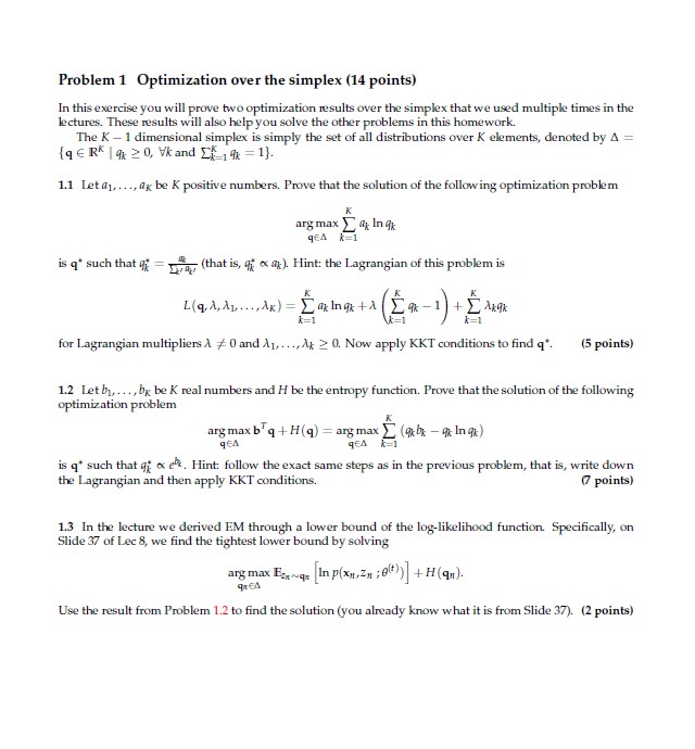 Problem 1 Optimization over the simplex (14 points) In this exercise