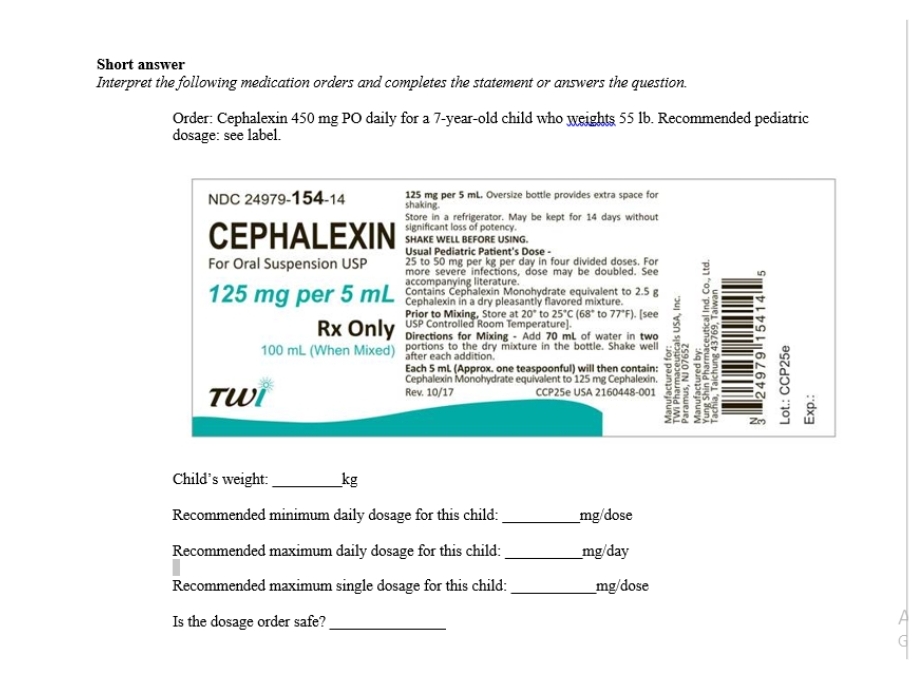 please answer and please show work, Thanks! Short answer Interpret the following