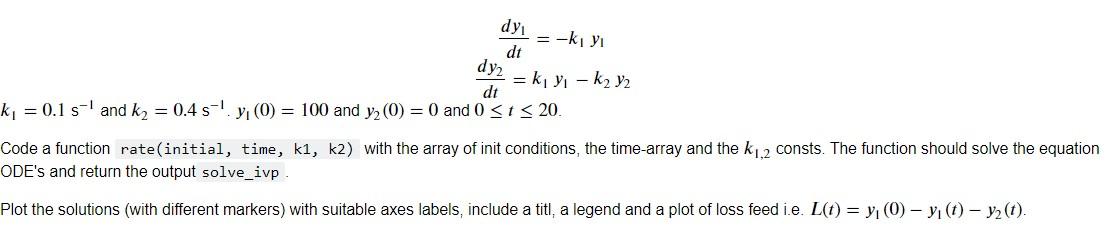 Jupyter Python dy. = -kiyi dt dy2 = ky - k2y2 dt