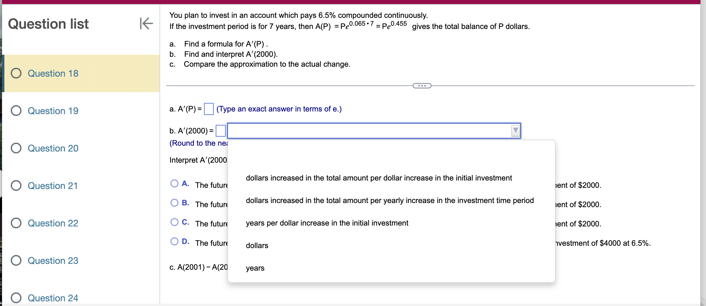  Question list O Question 18 O Question 19 O Question 20