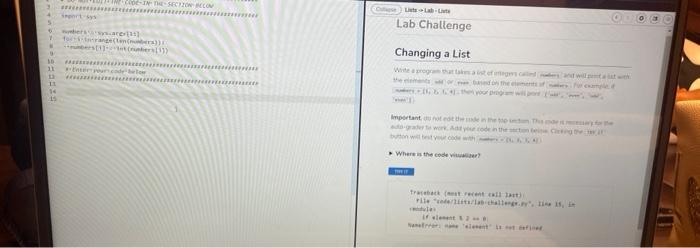  Python Lab Chatlenge Changing a List * Where in the code