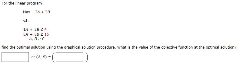  For the linear program find the optimal solution using the graphical