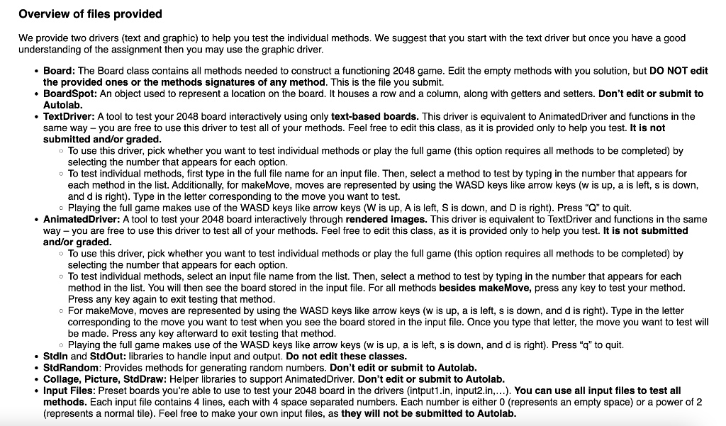 This assignment involves coding the game 2048 using 2-D arrays. I really