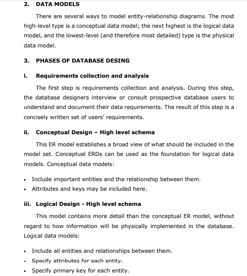 ii. Conceptual data model design 3 iii. Logical data model design 34